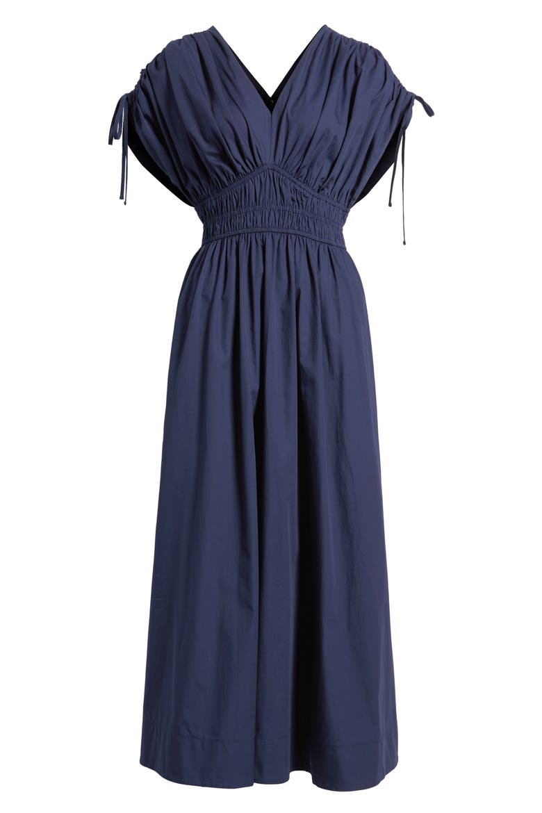 Cotton Poplin Ruched Tie Shoulder Dress, Alternate, color, NAVY