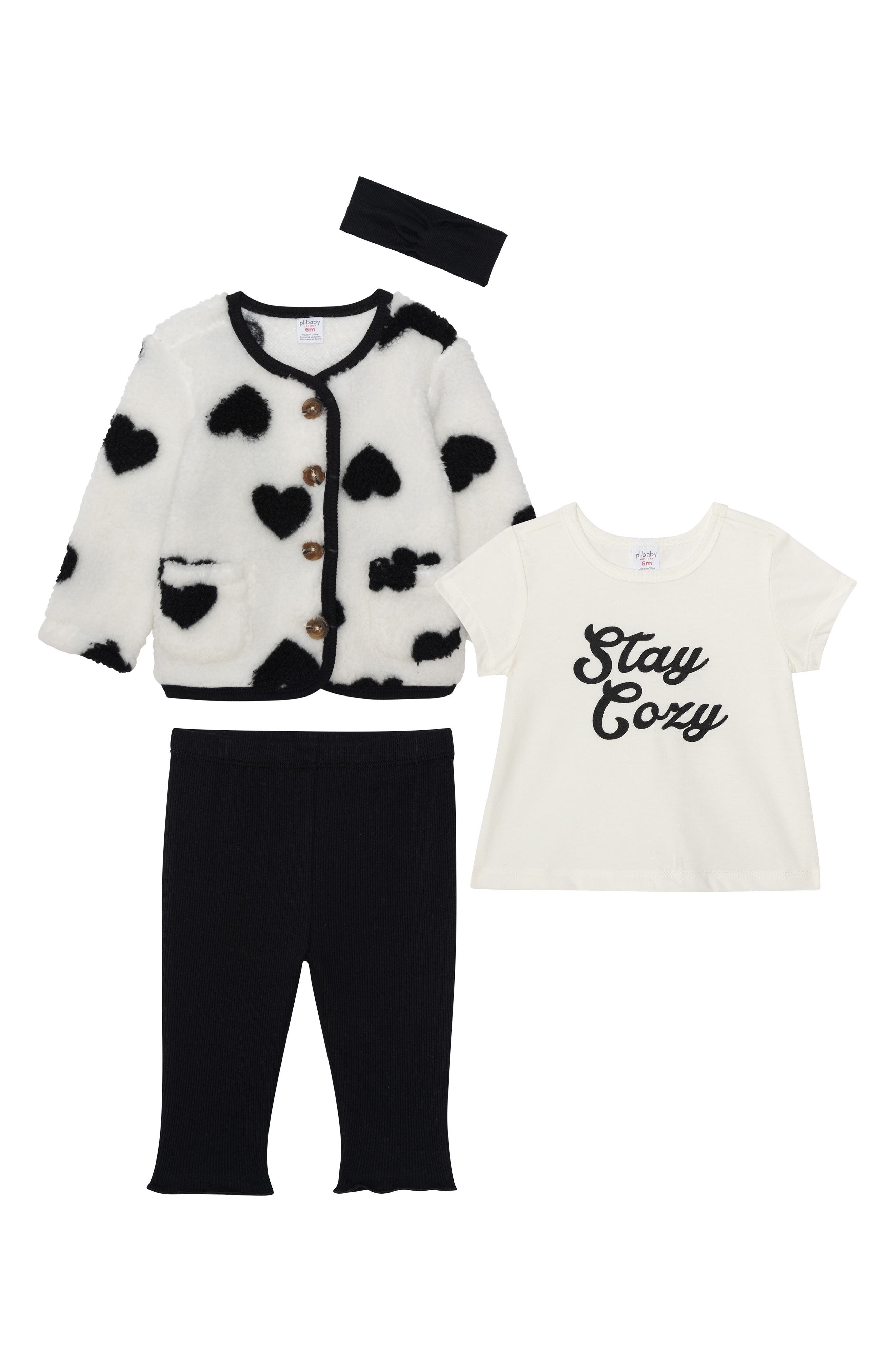 Petit Lem Fleece Jacket, Graphic Top, Leggings & Headband Set