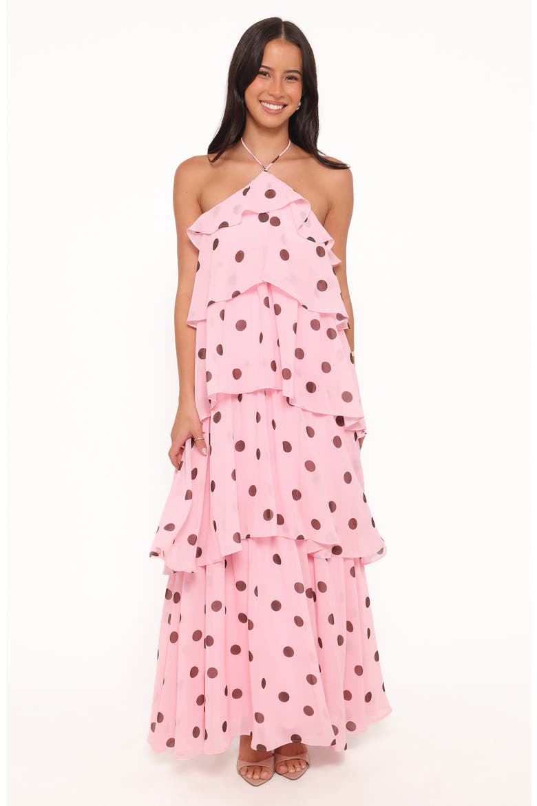 Chasity Polka Dot Halter Neck Maxi Dress, Alternate, color, PINK POLKA DOT