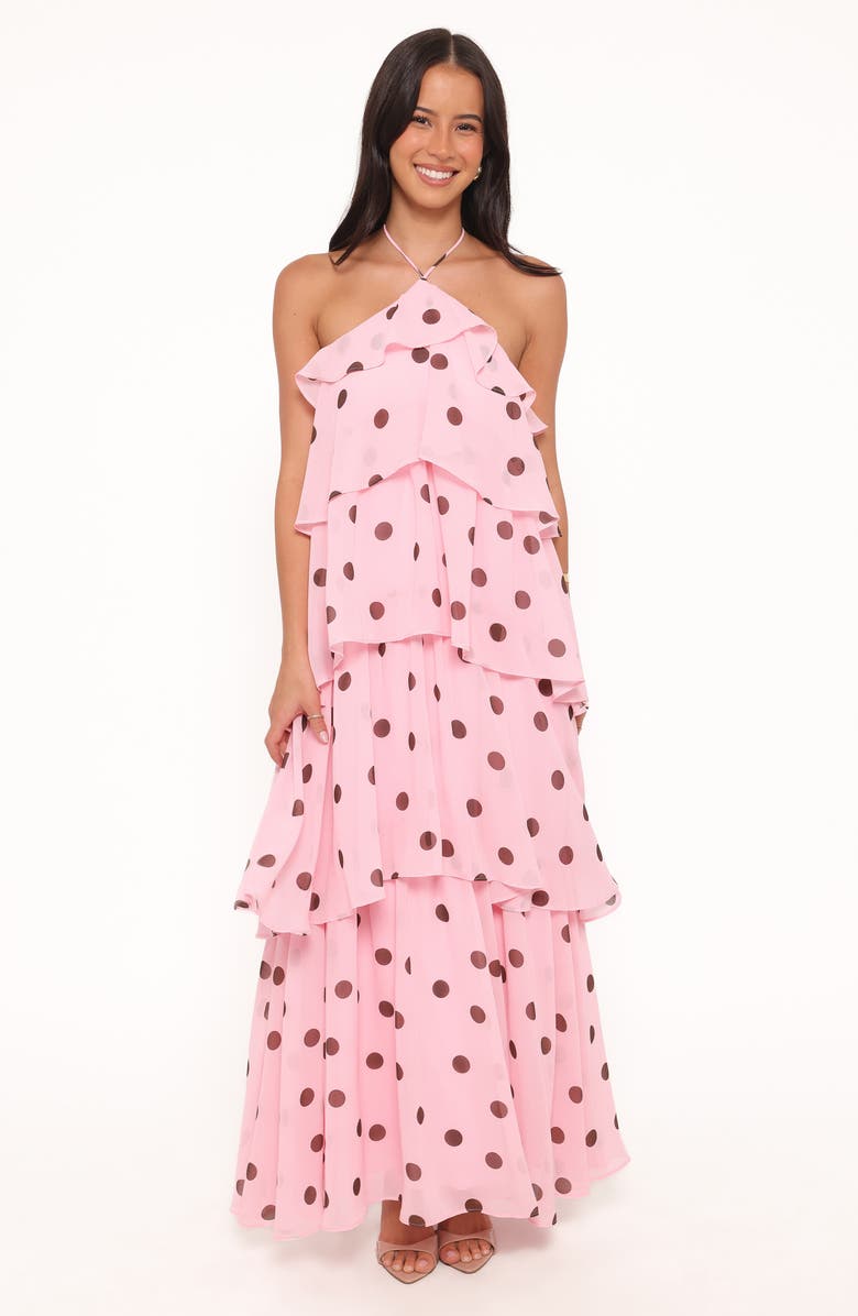 Petal & Pup Chasity Polka Dot Halter Neck Maxi Dress, Alternate, color, Pink Polka Dot