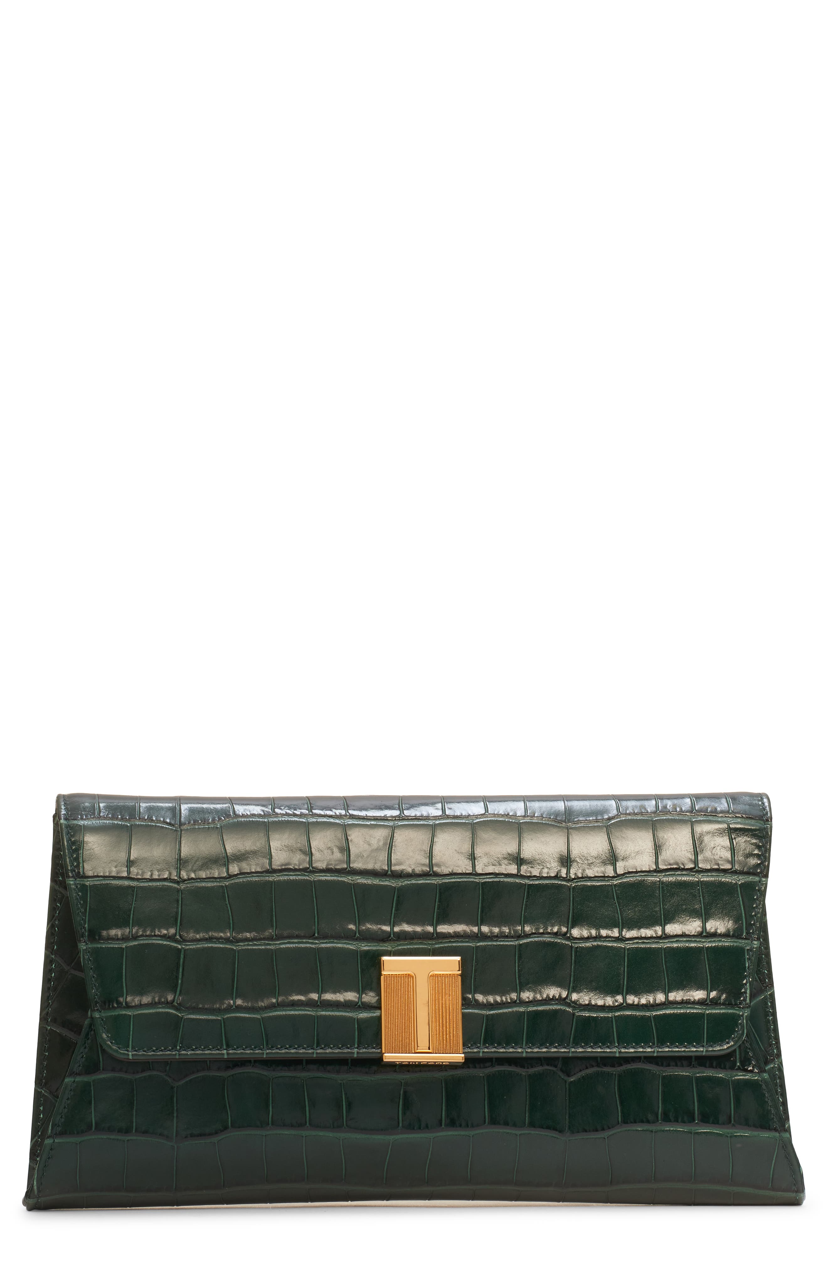 TOM FORD Nobile Croc Embossed Patent Leather Clutch, Main, color, 