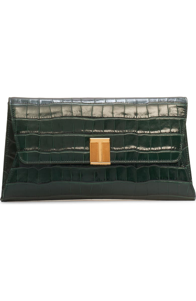 TOM FORD Nobile Croc Embossed Patent Leather Clutch, Main, color,