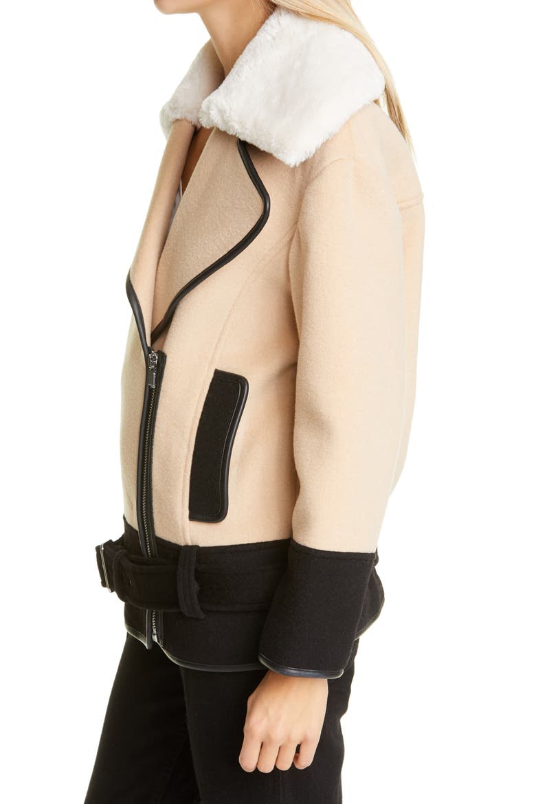 Rismah Wool Blend Faux Fur Collar Coat, Alternate, color, ICED LATTE