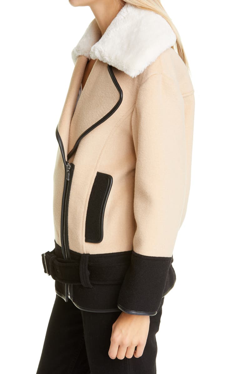 Club Monaco Rismah Wool Blend Faux Fur Collar Coat, Alternate, color, 