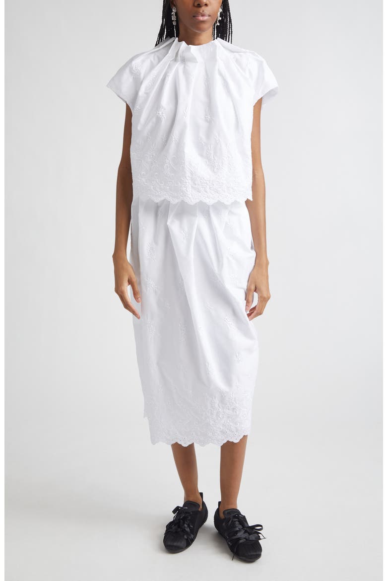 Pleated Waist Poplin Pencil Skirt, Alternate, color, WHITE