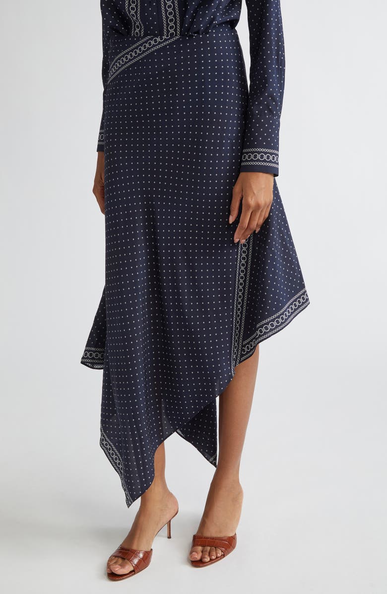 Veronica Beard Hartley Mixed Print Asymmetric Stretch Silk Skirt, Alternate, color, Navy Multi