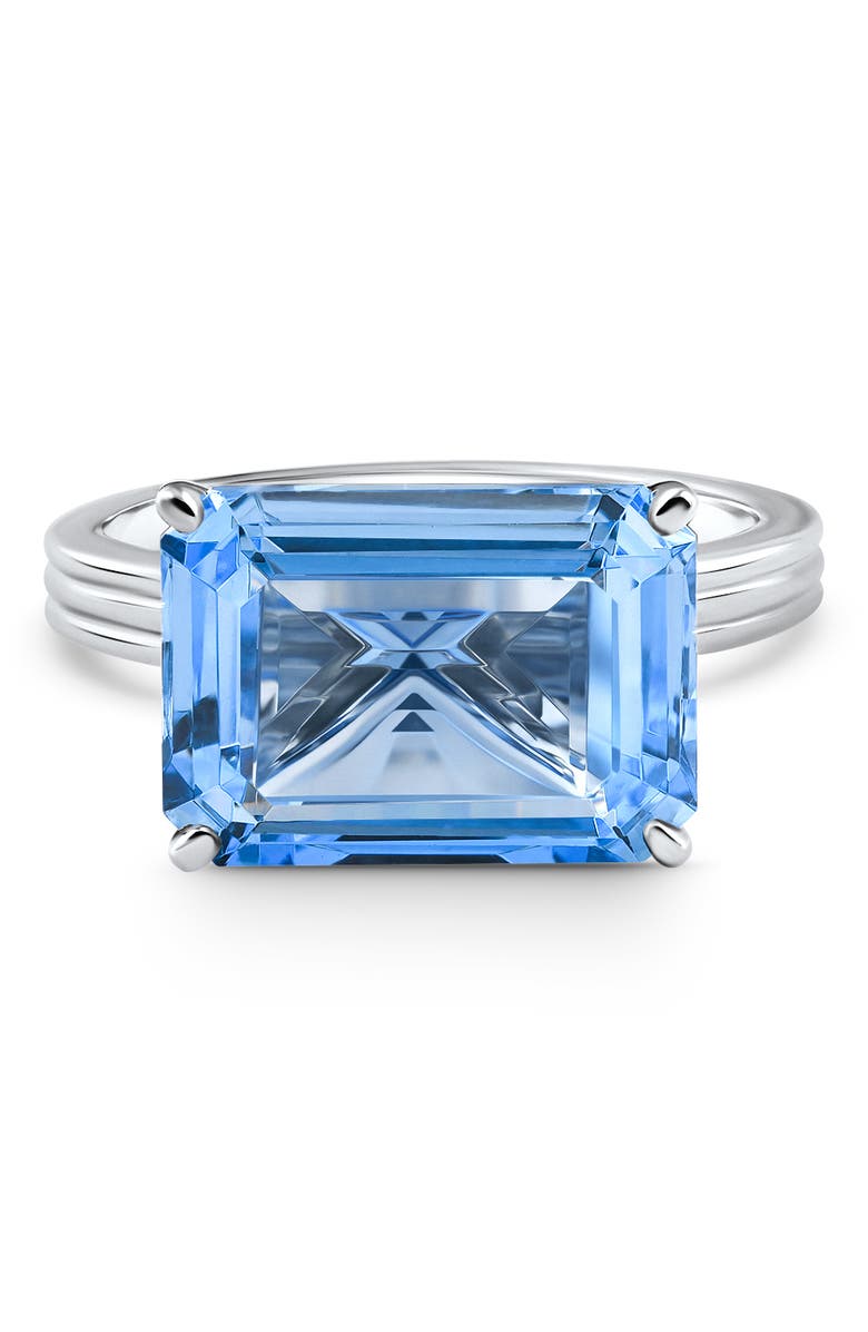 Bliss Diamond 14x10mm Emerald Cut East to West Blue Topaz Solitaire Ring Gold, Main, color, 10K White Gold