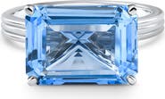 Bliss Diamond 14x10mm Emerald Cut East to West Blue Topaz Solitaire Ring Gold