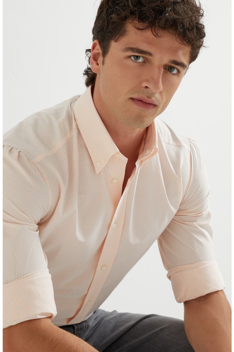 Striped poplin shirt, Alternate, color, Melon