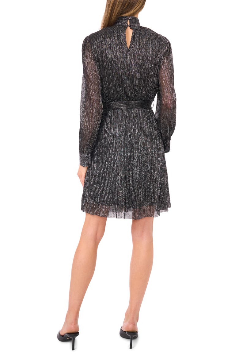 Metallic Long Sleeve Minidress, Alternate, color, BLACK/ SILVER