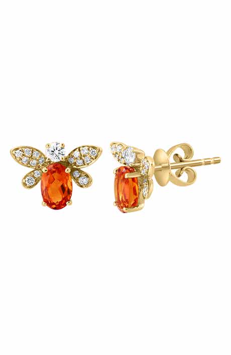 EFFY 14K Yellow Gold Citrine & Diamond Bee Stud Earrings