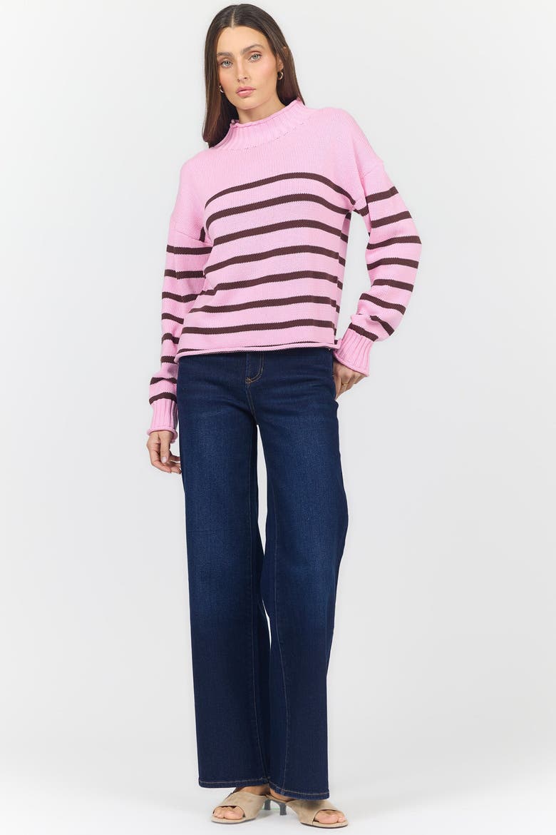 Solana Long Sleeve Funnel Neck Roll Neck Stripe Sweater, Alternate, color, Cashmere Rose
