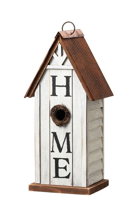 Washed White Distressed Solid Wood "HOME" or "WELCOME" Birdhouse