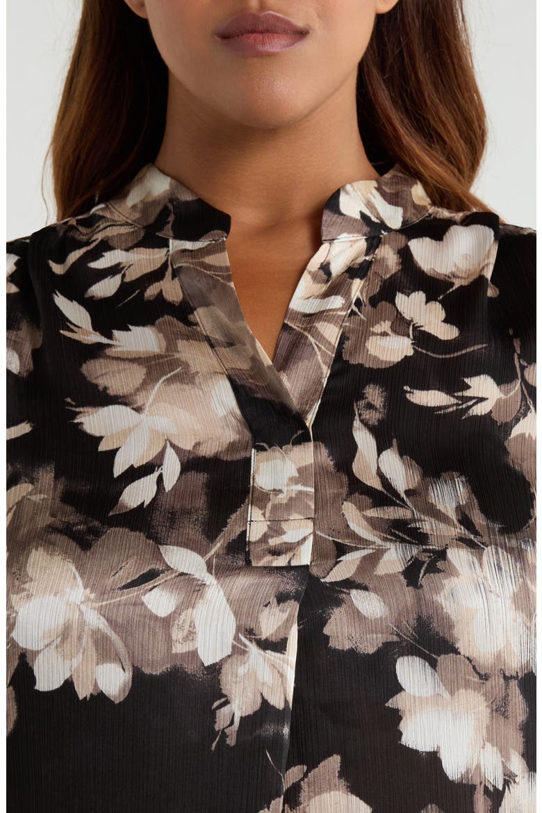 Pleat Front Floral Top, Alternate, color, ANNE BLACK/ LATTE