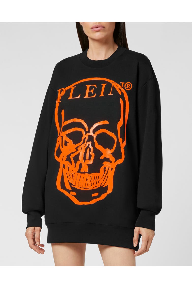 Sweatshirt Ls Skull And Plein Unisex, Alternate, color, black/orange