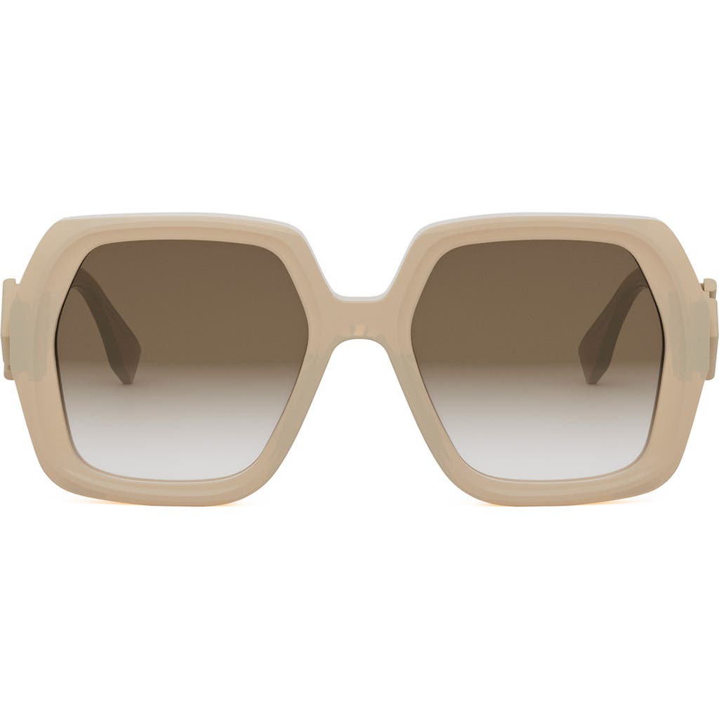 Fendi Eyewear Geometric Frame Sunglasses In Shiny Beige/gradient Brown