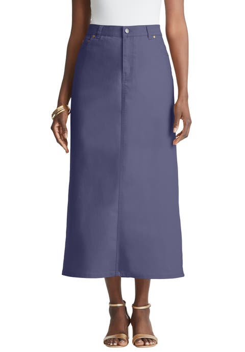 True Fit Stretch Denim Midi Skirt (Plus)