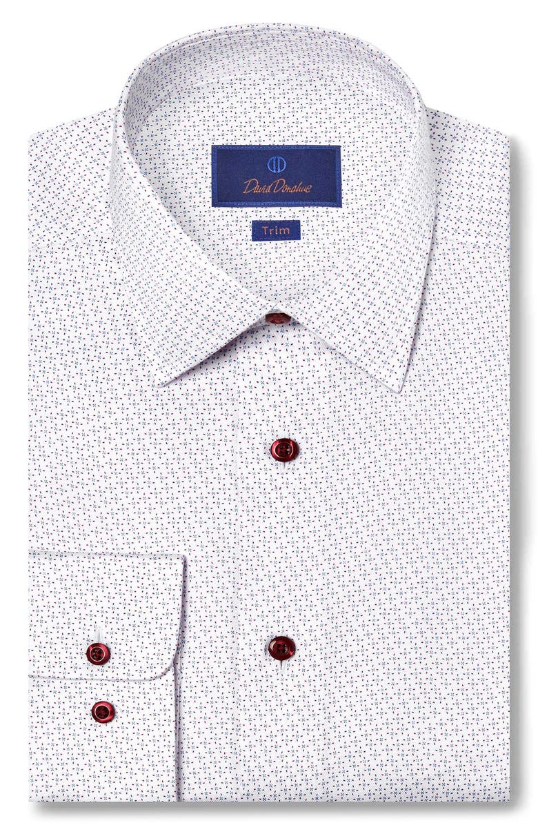 David Donahue Trim Fit Microprint Cotton Herringbone Dress Shirt, Main, color, Blue/ Berry