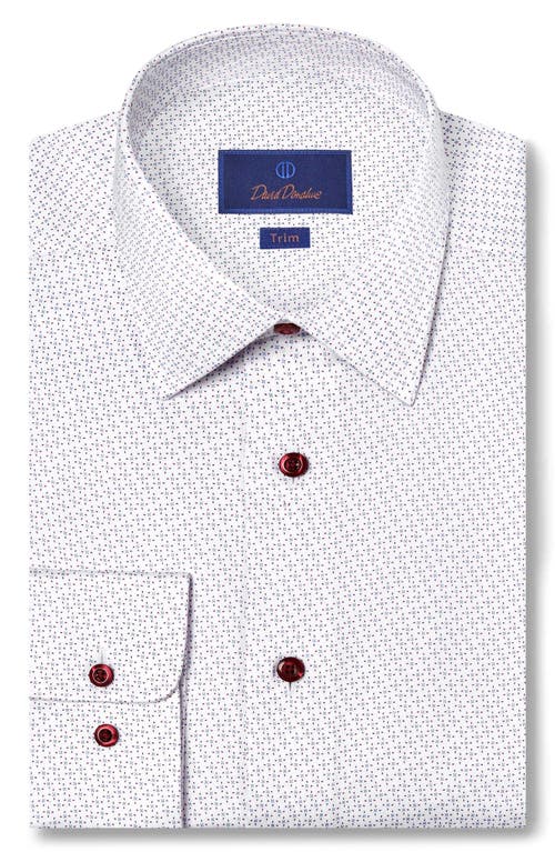 David Donahue Trim Fit Microprint Cotton Herringbone Dress Shirt In White