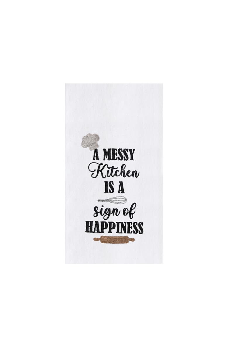 Messy Kitchen Happy Phrases and Sayings Towel, Main, color, Black