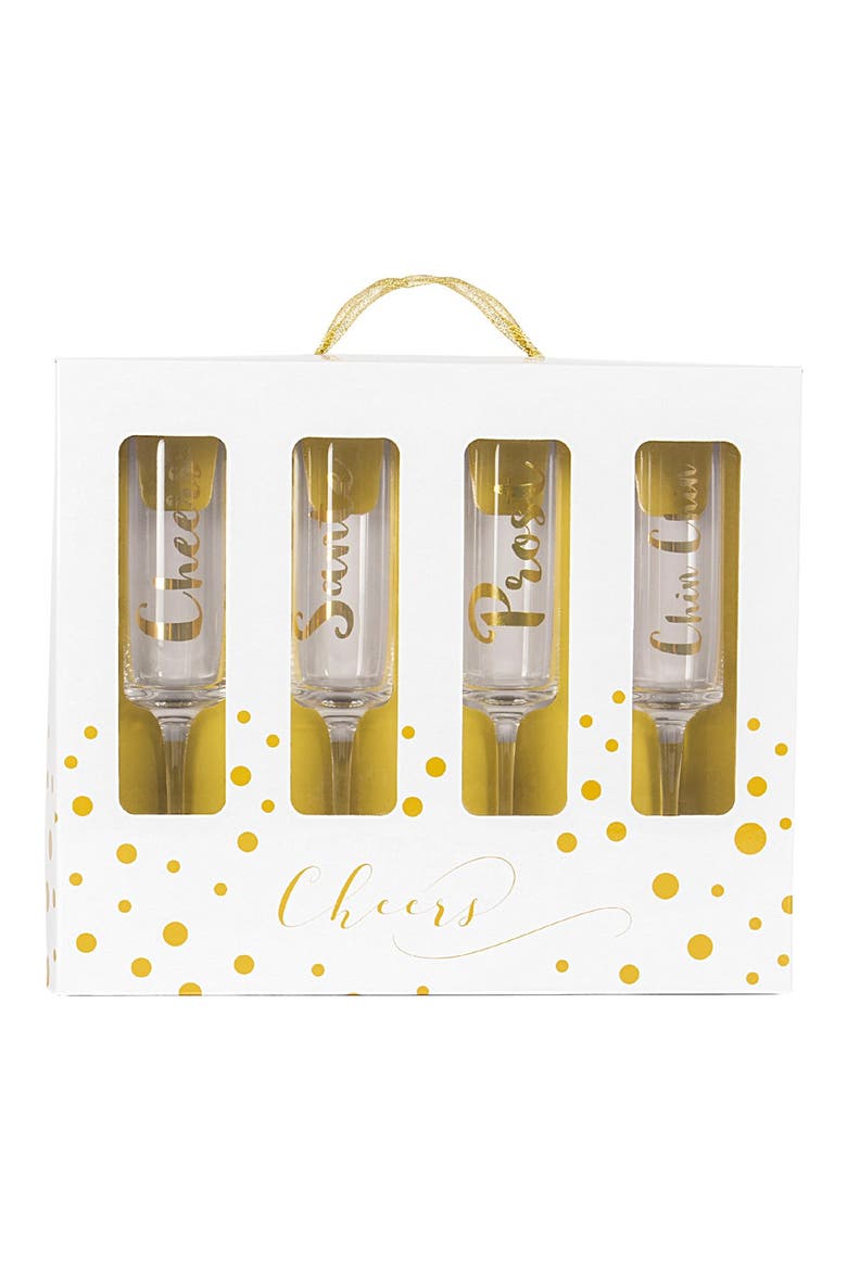'Cheers' Champagne Flutes, Alternate, color, GOLD