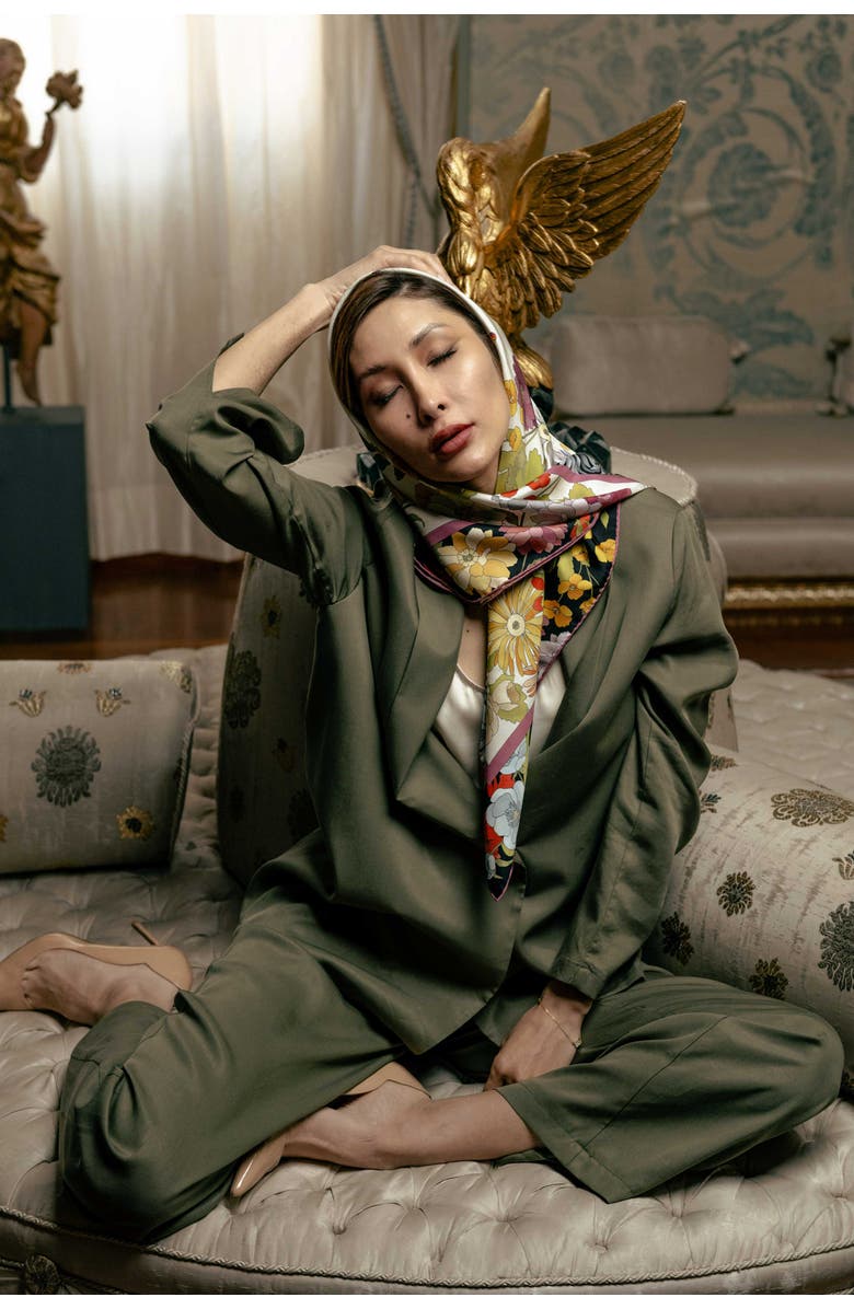 Elizabetta Carlotta - Hand Rolled Silk Foulard for Women, Alternate, color, Black