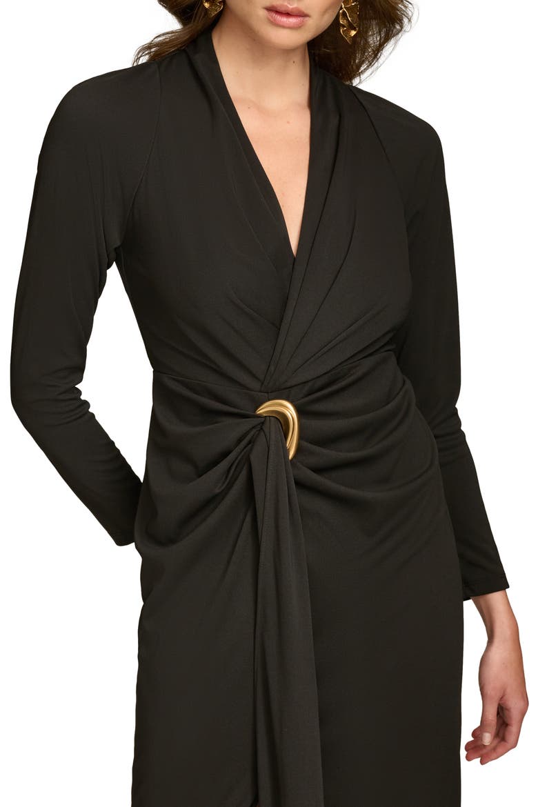 Belted Slit Long Sleeve Maxi Dress, Alternate, color, BLACK