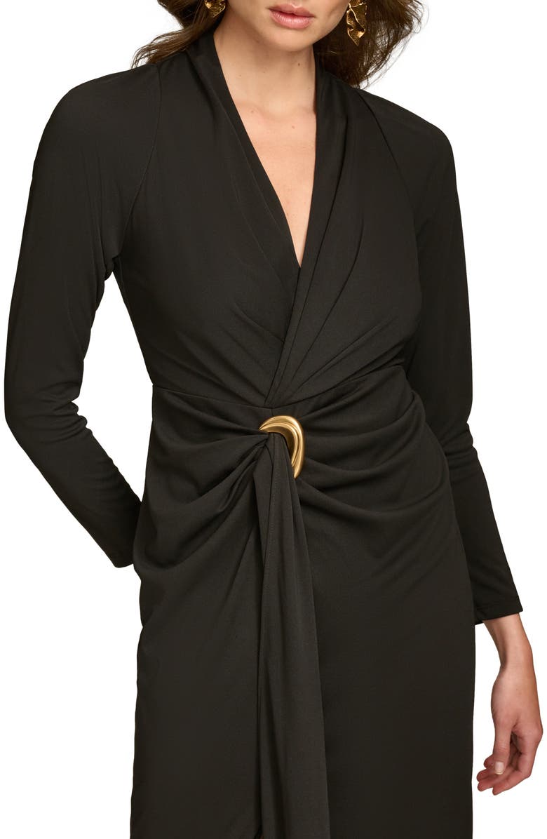Donna Karan New York Belted Slit Long Sleeve Maxi Dress, Alternate, color, Black