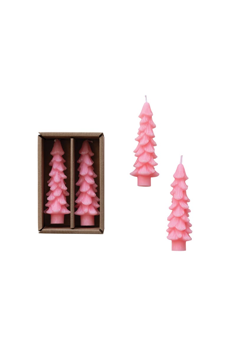 Unscented Textured Tree Shaped Taper Candles in Box, Set of 2, Main, color, Pink