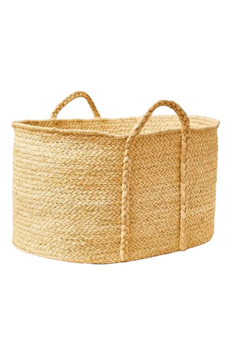 indego africa Rectangle Braided Raffia Floor Basket, Main, color, Natural