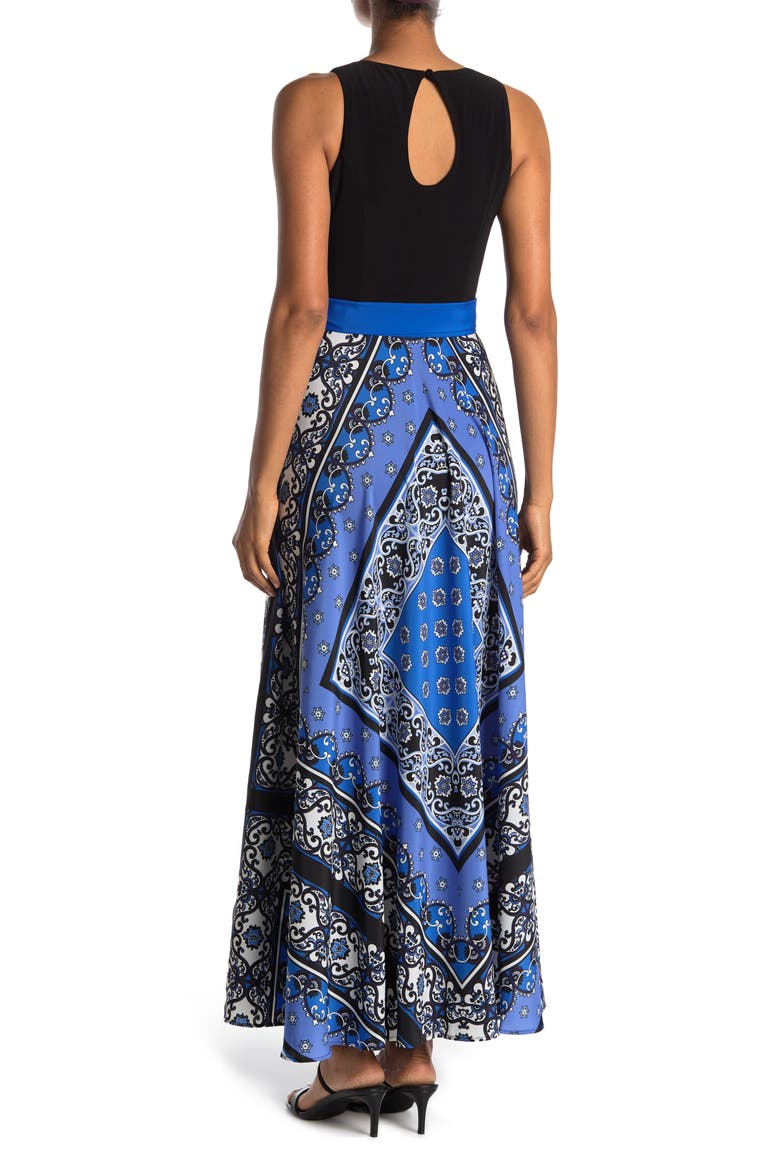 Scarf Print Sleeveless Maxi Dress, Alternate, color, COBALT