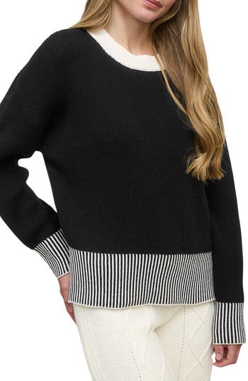 Blu Pepper Contrast Trim Back Button Sweater In Black