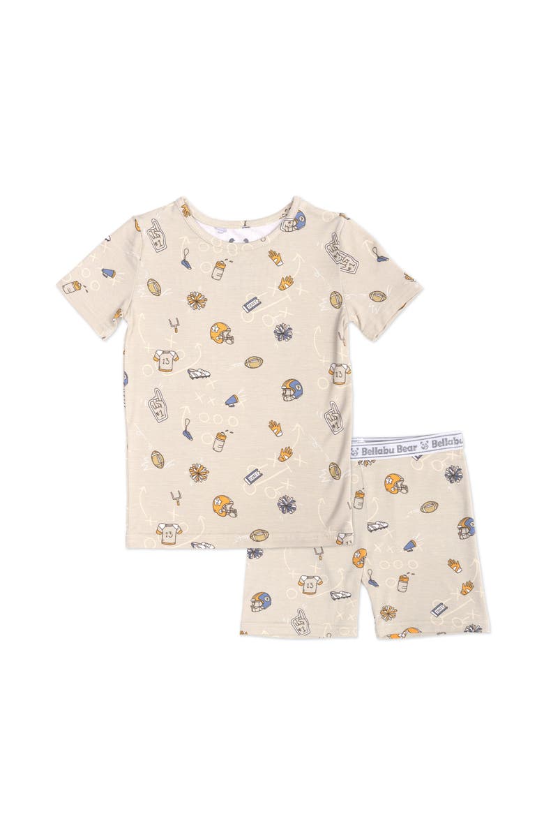 Bellabu Bear Football Kids 2-Piece Short Sleeve & Shorts Pajama Set, Main, color, Football