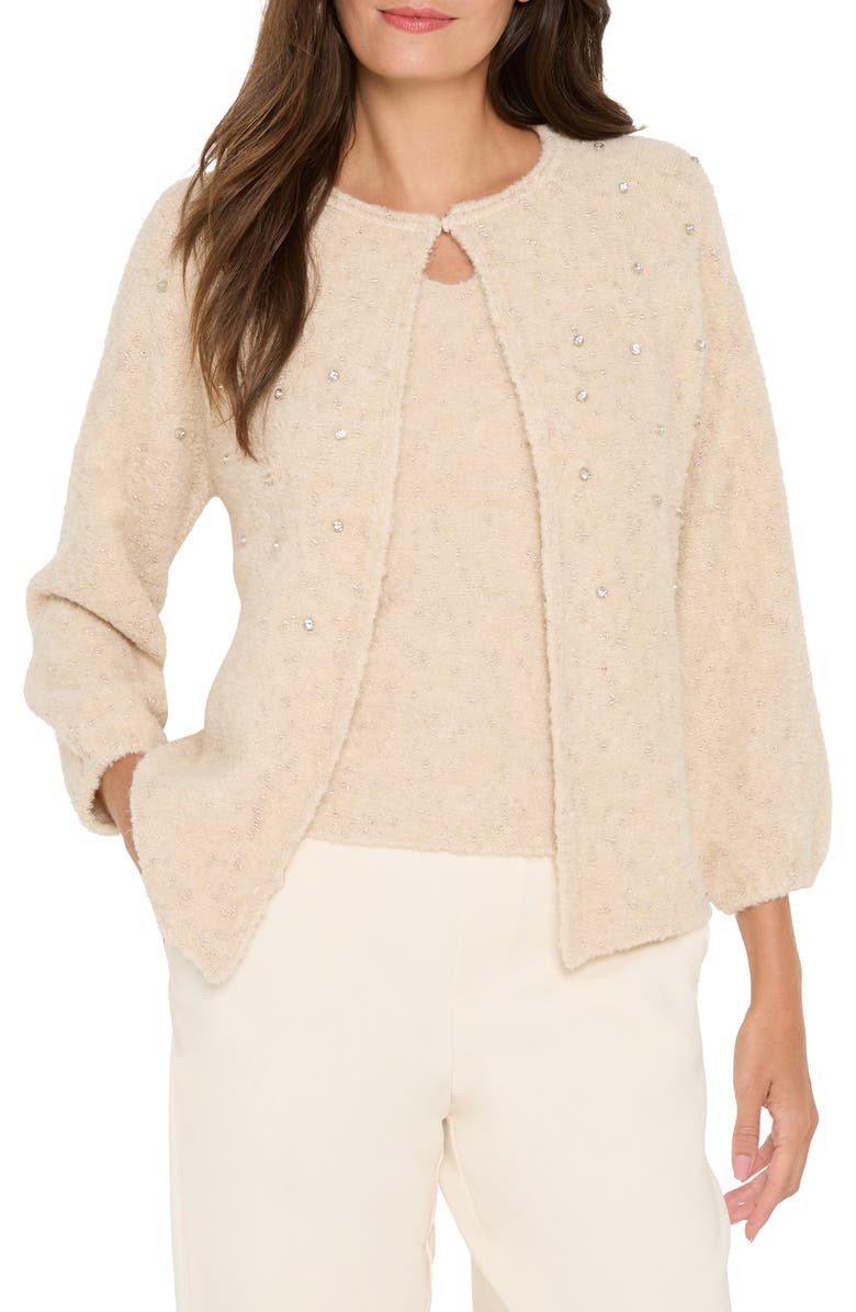 NIC+ZOE Crystal Embellished Nep Cardigan, Main, color, Warm Sand