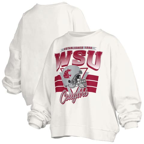 Women's Pressbox White Washington State Cougars Oversized Janice Retro Waist-Length Pullover Sweatshirt