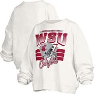 PRESSBOX Women's Pressbox White Washington State Cougars Oversized Janice Retro Waist-Length Pullover Sweatshirt