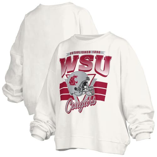 Pressbox White Washington State Cougars Oversized Janice Retro Waist-length Pullover Sweatshirt In White