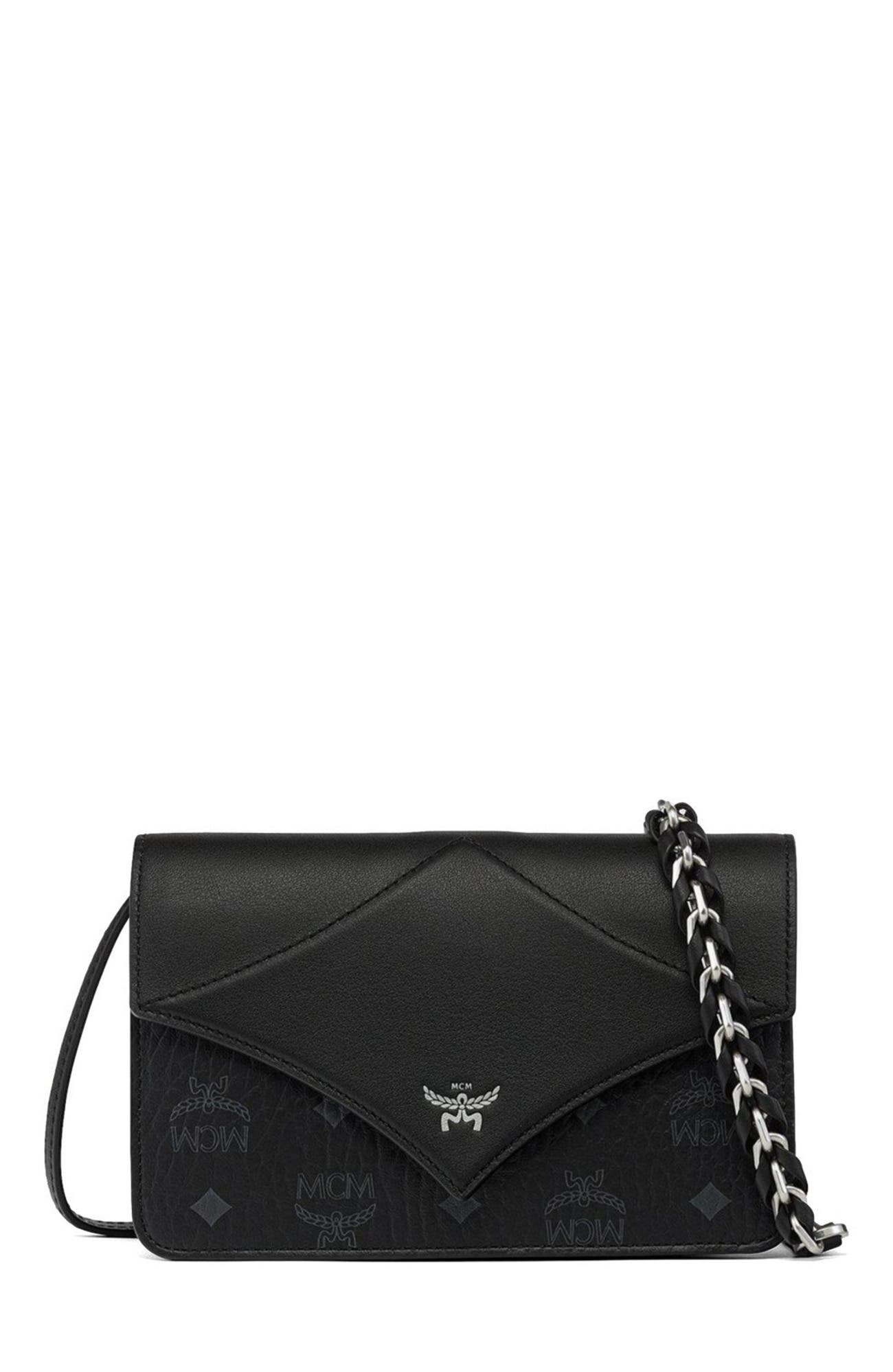 MCM Mini Diamond Shoulder Bag in Visetos Leather Mix, Main, color, Black
