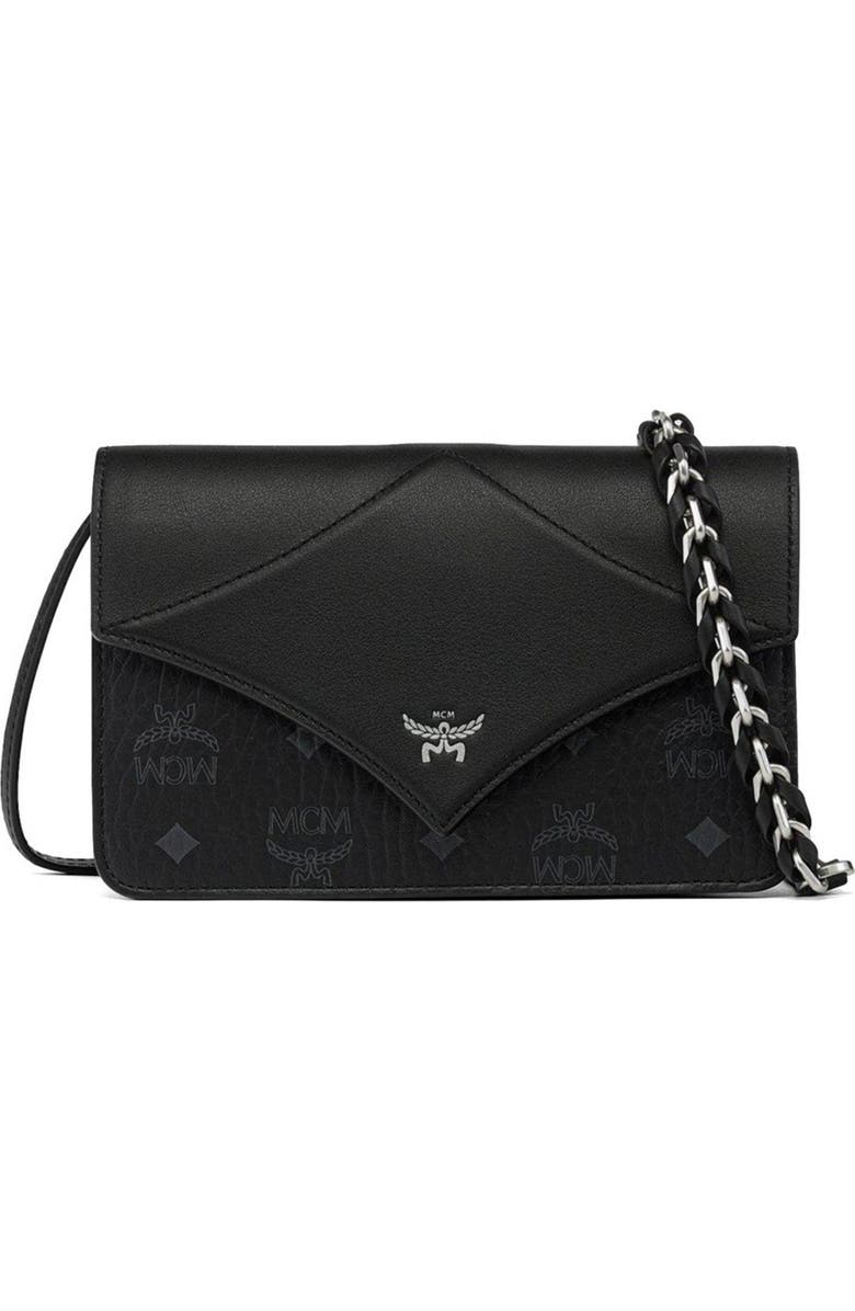 MCM Mini Diamond Shoulder Bag in Visetos Leather Mix, Main, color, Black