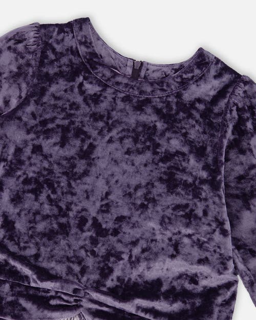 Deux Par Deux Long Sleeve Bi-material Velour And Jersey Dress In Purple