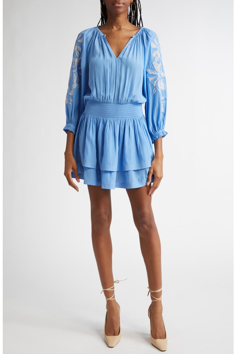 Devorah Floral Embroidery Detail Minidress, Main, color, RIBBON BLUE