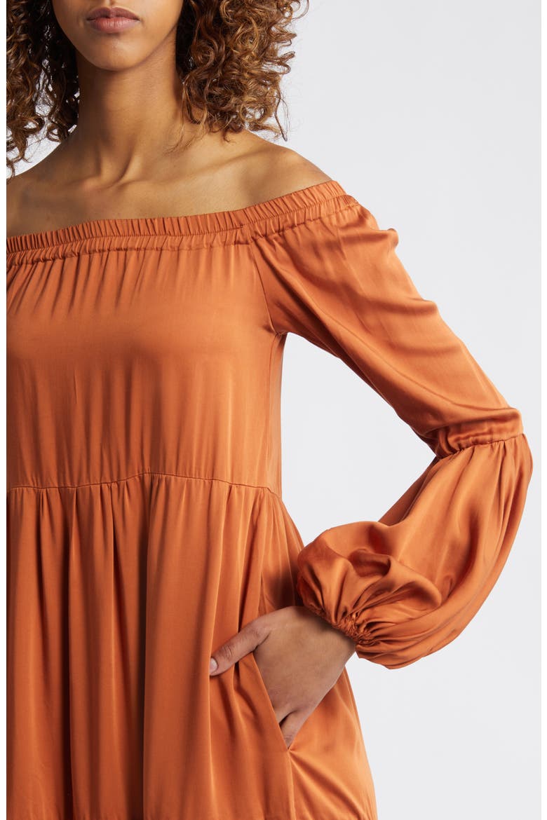 Kudi Long Sleeve Off the Shoulder Dress, Alternate, color, RUST