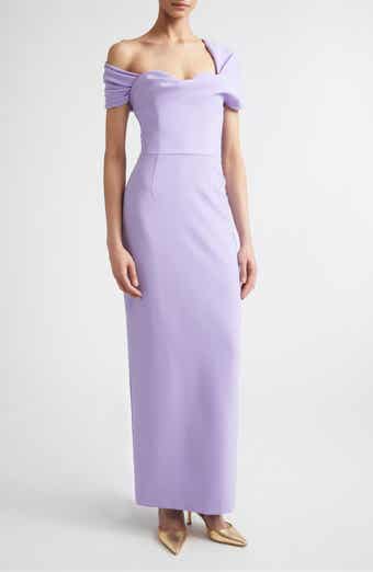 Sofia Draped Off the Shoulder Crepe Column Gown