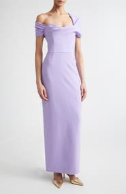 Carolina Herrera Sofia Draped Off the Shoulder Crepe Column Gown