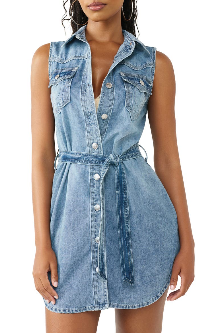 Georgia Sleeveless Denim Minidress, Alternate, color, BARE GLOW