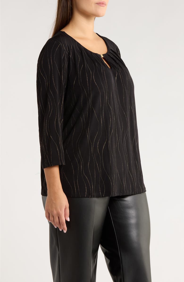 KASPER Rhinestone Keyhole Top, Alternate, color, Black/ Gold