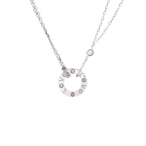 2 Diamonds Love Pendant Necklace 18K White Gold with Diamonds