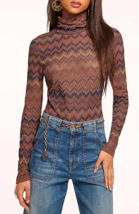 Ramy Brook Prudence Metallic Chevron Turtleneck Top