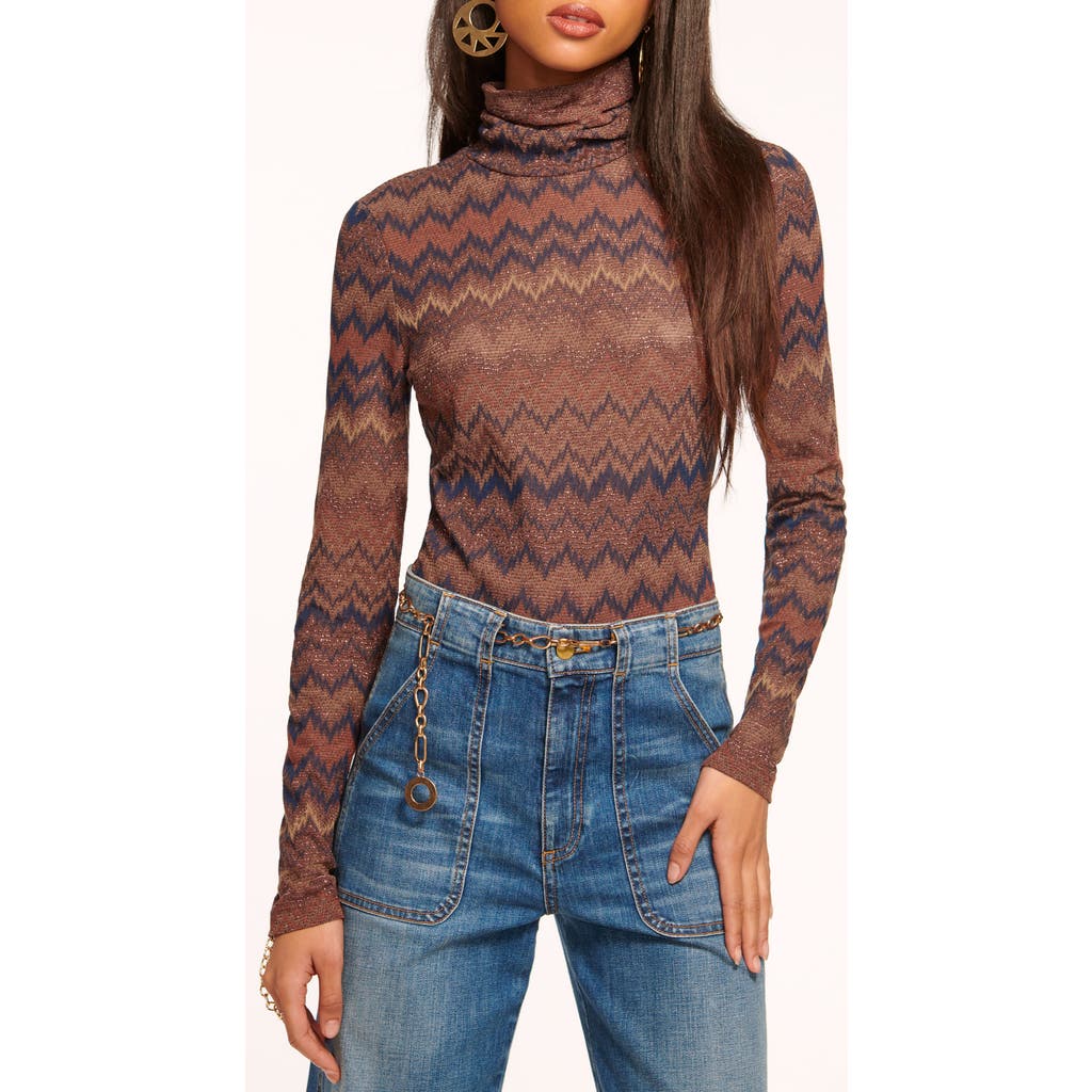 Ramy Brook Prudence Metallic Chevron Turtleneck Top In Brown