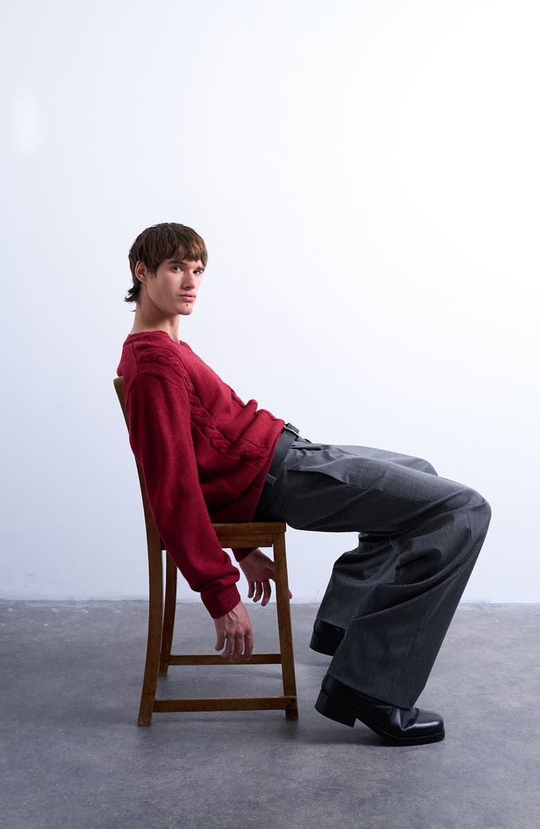 Topman V-Neck Cable Sweater, Alternate, color, Red